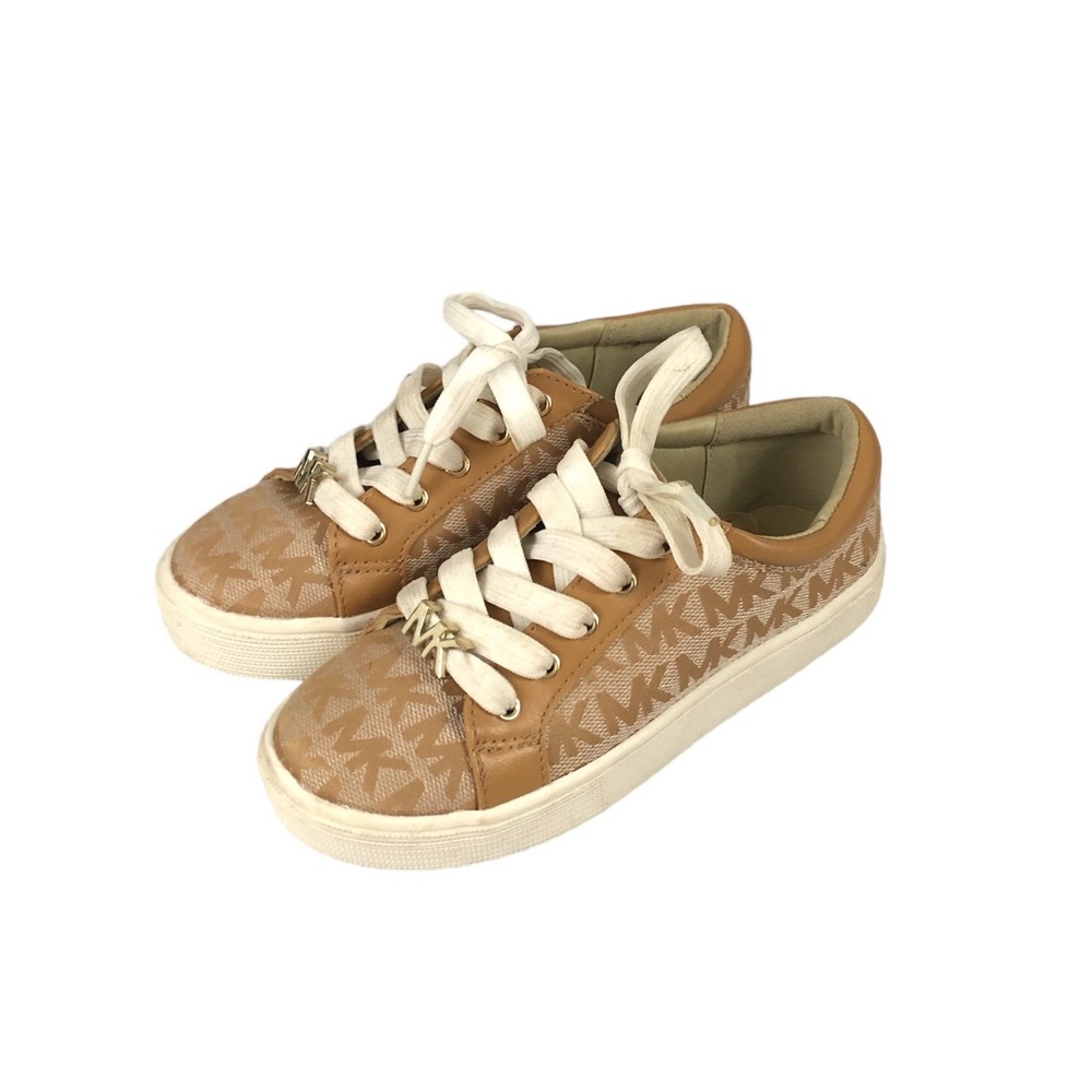 SHOES - Child's Michael Kors Tan and Light Brown MK Logo Sneakers. Size 12.